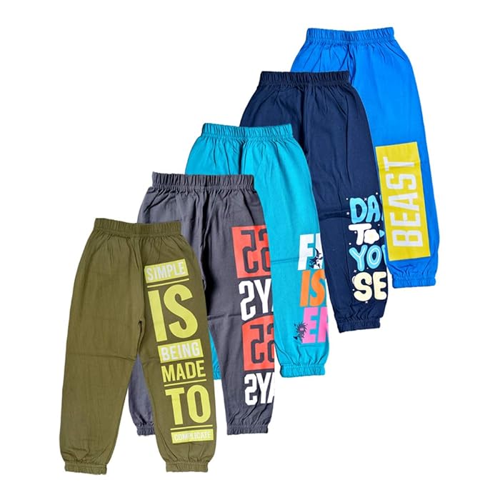 T2F Boy's Cotton Regular Fit Printed Track Pant (Pack of 5)