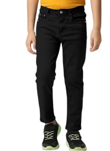 Ambika Enterprises Boy's Solid Cotton Slim Fit Jeans | Mid Rise Denim Pant for Kids (Pack of 1)
