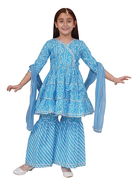 Little Zing Girls' Printed Kurta Sharara Set – Traditional Ethnic Wear For Festivals, Weddings & Special Occasions Clothing Set