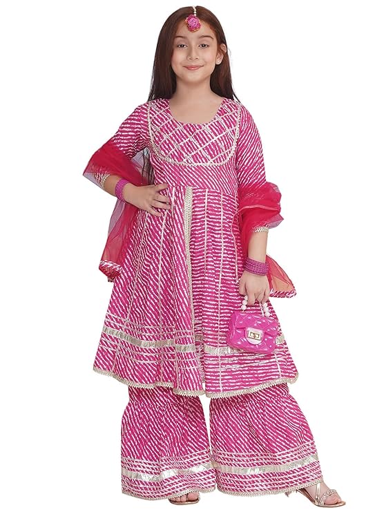 Little Zing Girls' Printed Kurta Sharara Set – Traditional Ethnic Wear For Festivals, Weddings & Special Occasions Clothing Set