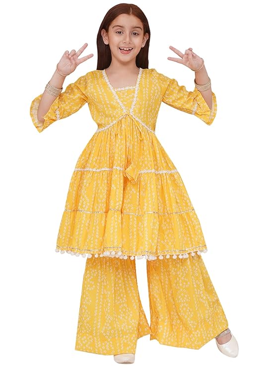 Little Zing Girls' Printed Kurta Sharara Set – Traditional Ethnic Wear For Festivals, Weddings & Special Occasions Clothing Set