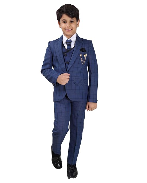 FOURFOLDS 5 Piece Coat Suit with Shirt Pant Blazer Waistcoat & tie for Kids & Boys_SH502
