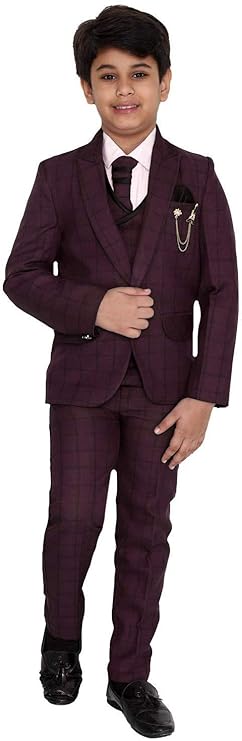 FOURFOLDS 5 Piece Coat Suit with Shirt Pant Blazer Waistcoat & tie for Kids & Boys_SH502