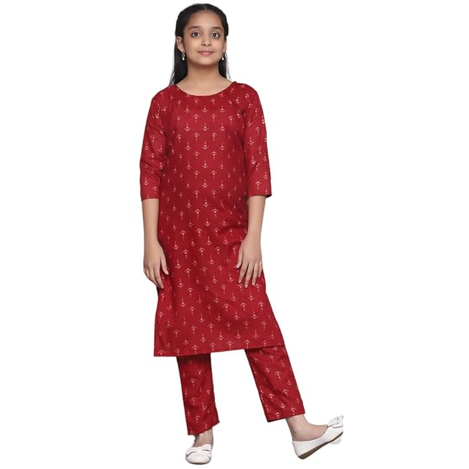 Jay Varudi Creation Girls Printed cotton Straight Kurta Pant Set casual formal kurti set for girls