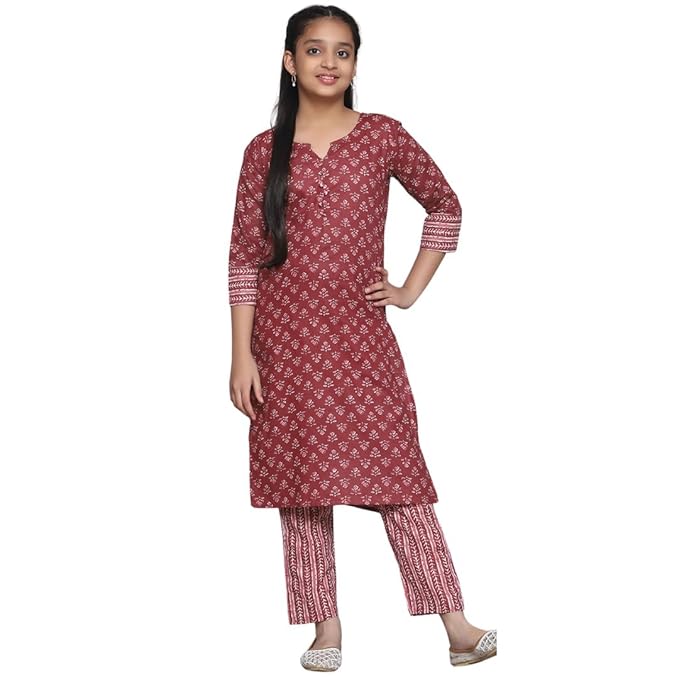 Jay Varudi Creation Girls Printed cotton Straight Kurta Pant Set casual formal kurti set for girls
