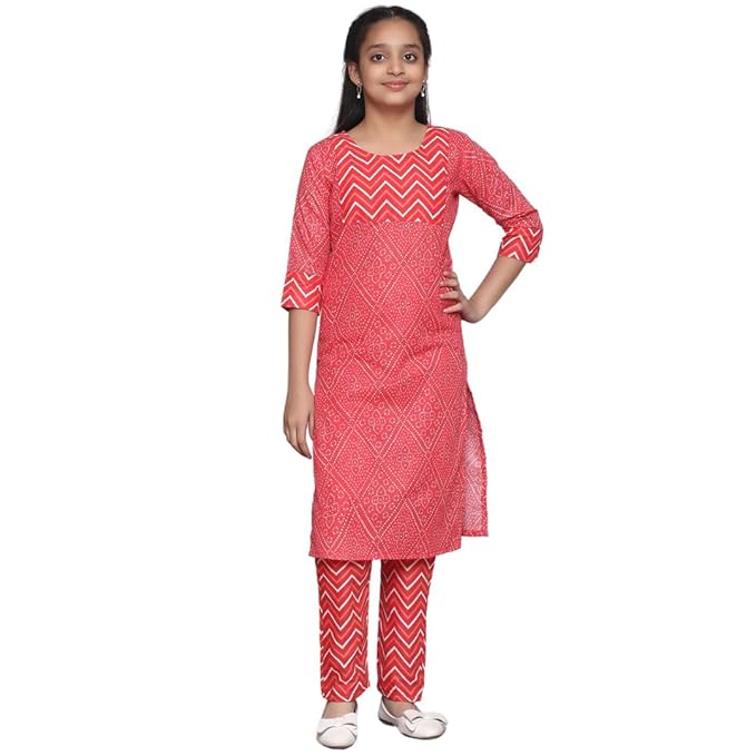 Jay Varudi Creation Girls Printed cotton Straight Kurta Pant Set casual formal kurti set for girls