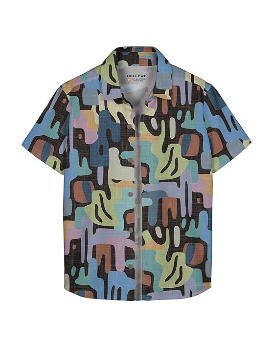 HELLCAT Trendy Regular Fit Printed Causal Half Sleeve Shirt for Boys