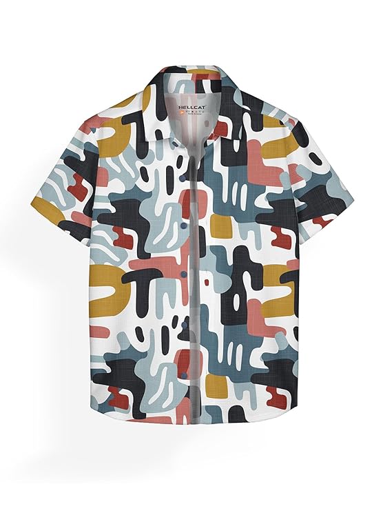 HELLCAT Trendy Regular Fit Printed Causal Half Sleeve Shirt for Boys