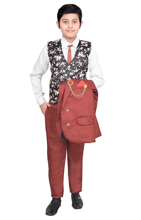 Arham Fashion Wear Kids 5 Piece Festive & Party, Wedding Coat Pant Suit Set for Boys