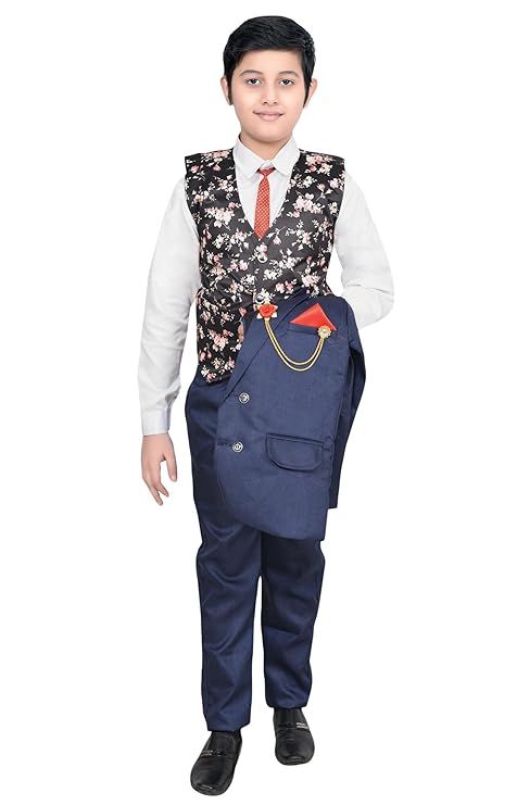Arham Fashion Wear Kids 5 Piece Festive & Party, Wedding Coat Pant Suit Set for Boys