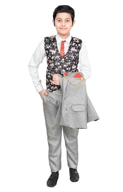 Arham Fashion Wear Kids 5 Piece Festive & Party, Wedding Coat Pant Suit Set for Boys